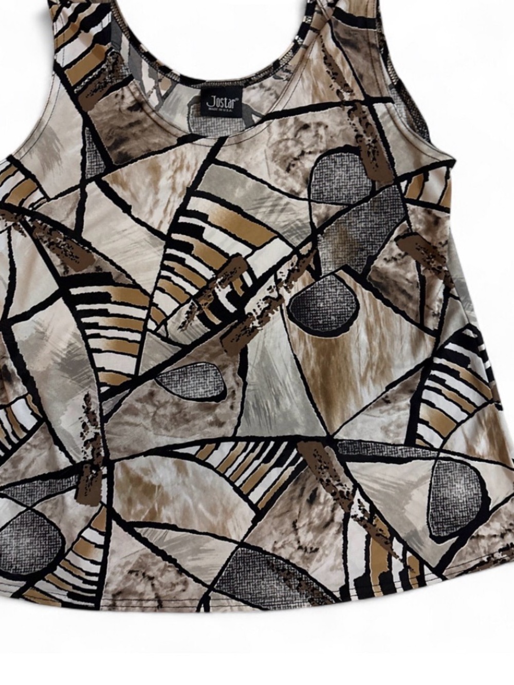 Jostar Abstract Geometric Tank Top - Beige/Tan/Black